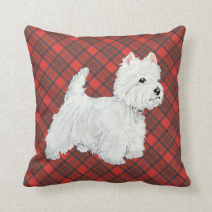 Westie en la ALMOHADA del tartán