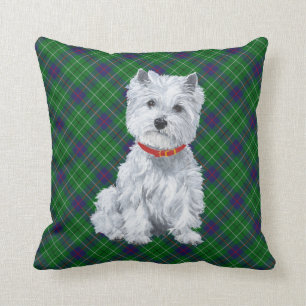 Westie en la ALMOHADA del tartán