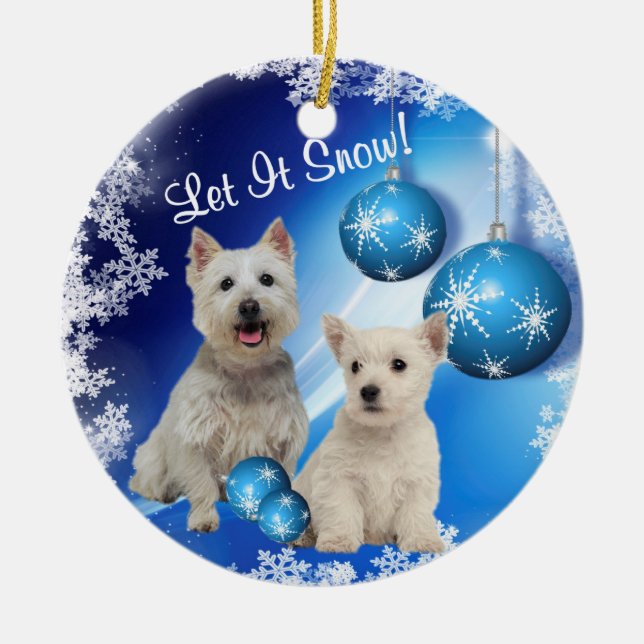 Westie lo dejó nevar ornamento del saludo del día (Frente)
