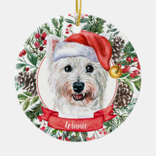 Westie Personalizado Santa Hat Perro Ornamento de
