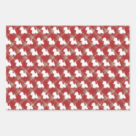 Westie sobre un papel de envoltura de fondo tartán