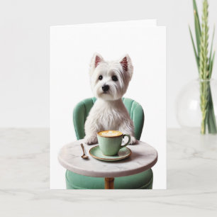 Westie tomando un latte Tarjeta en Blanco