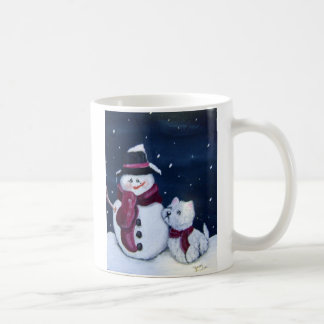 Westie y taza del muñeco de nieve