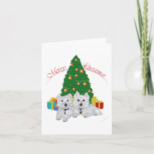 Westies junto al árbol de Navidad