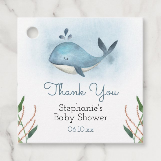 Whale Baby Shower Gracias Etiquetas (Anverso)