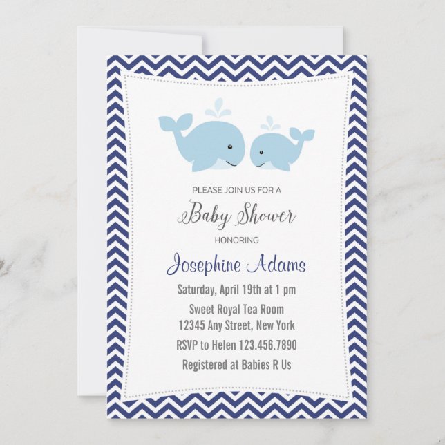 Whale Baby Shower Invitación a la Marina Azul (Anverso)