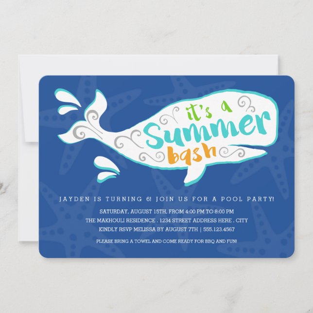 Whale Splash | Invitación a la fiesta de cumpleaño (Anverso)