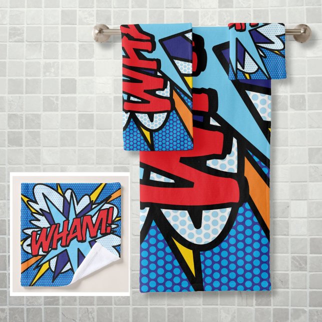 WHAM Diversión Retro Cómic Arte Pop (WHAM Fun Retro Comic Book Pop Art Bath Towel Set)
