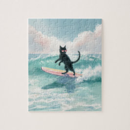 Whimético acuarela Black Cat Surfing Puzzle