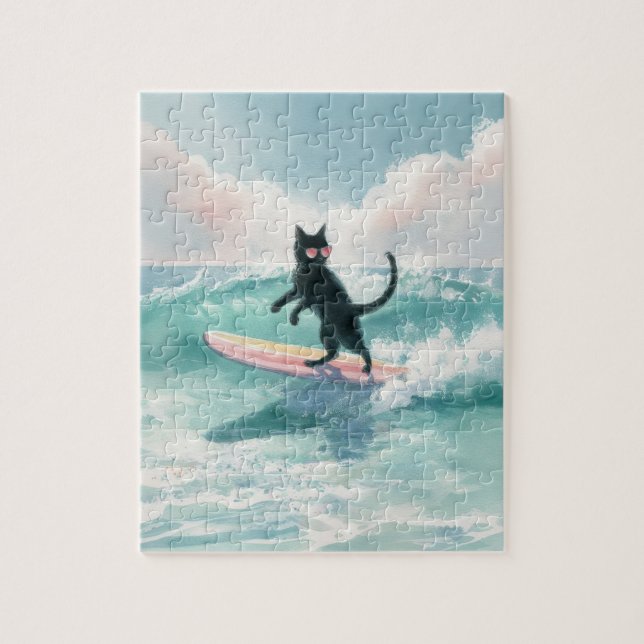 Whimético acuarela Black Cat Surfing Puzzle (Vertical)