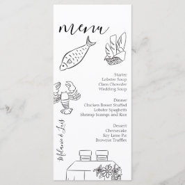 Whimiscal Doodle Black White Heart Wedding Menu 