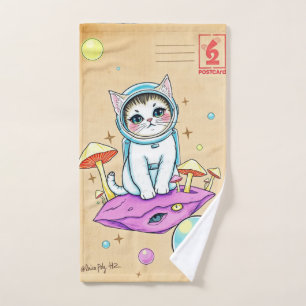 Whimsical Astro Cat Retro Toalla De Mano
