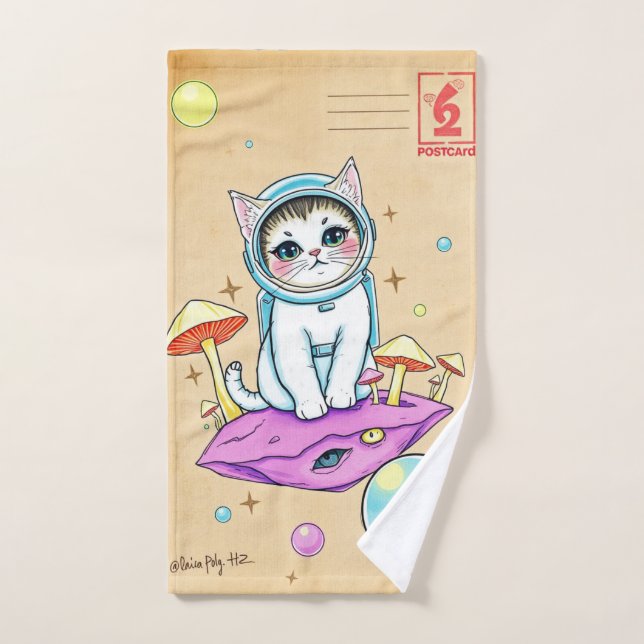 Whimsical Astro Cat Retro Toalla De Mano (Toalla de mano)