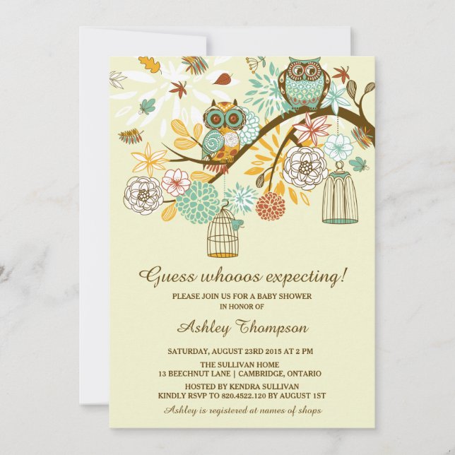 Whimsical Autumn Owls Invitación a Baby Shower (Anverso)