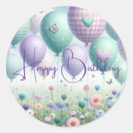 Whimsical Balloons Happy Birday Pegatina