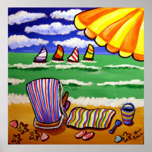Whimsical Beach Umbrella Chair Poster de Arte Popu
