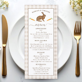 Whimsical Beige Woodland Hare Wedding Menu Card