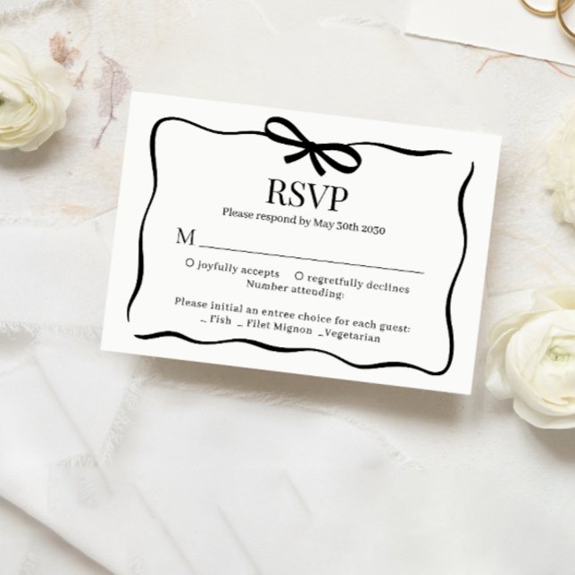 Whimsical Black Bow Tie Wedding Menu Choice Rsvp (Subido por el creador)