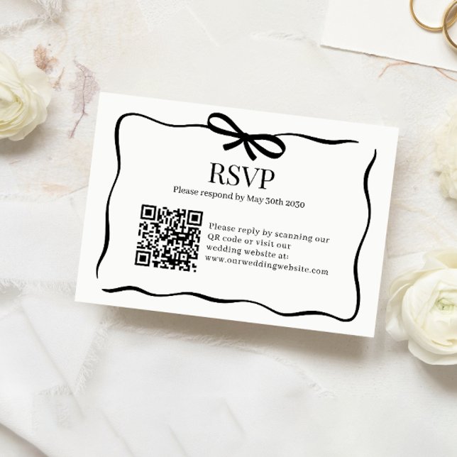 Whimsical Black Bow Tie Wedding QR Code Rsvp (Subido por el creador)