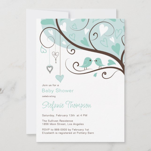 Whimsical Blue Birds Invitación a Baby Shower (Anverso)