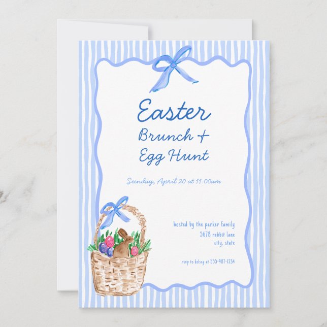 Whimsical Blue Easter Brunch & Egg Hunt Invitación (Anverso)