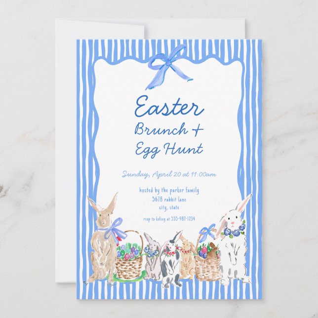 Whimsical Blue Easter Brunch Egg Hunt Invitaciones (Anverso)