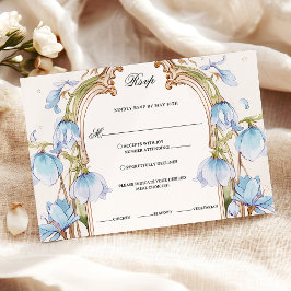 Whimsical Blue Floral Rsvp con opciones de comidas