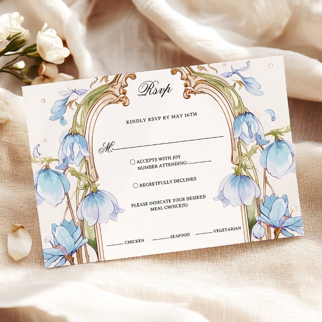 Whimsical Blue Floral Rsvp con opciones de comidas (Subido por el creador)