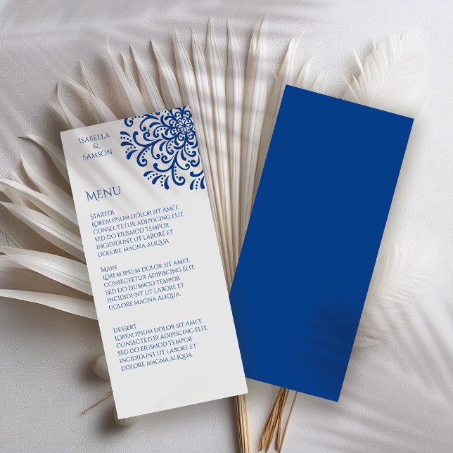 Whimsical Blue Flourish Boda Menú (Subido por el creador)
