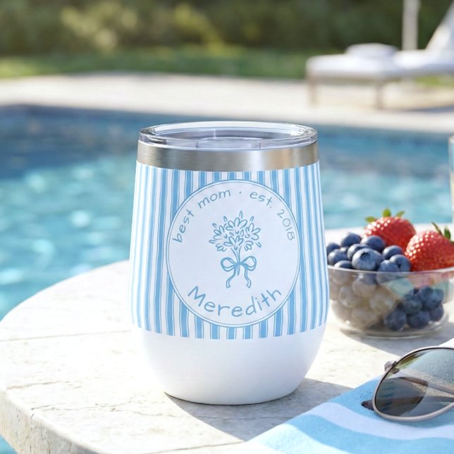 Whimsical Blue White Stripe Preppy Mom Established (Subido por el creador)