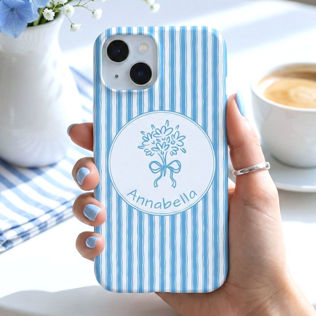 Whimsical Blue White Stripe Preppy Monogram (Subido por el creador)