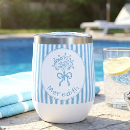 Whimsical Blue White Stripe Preppy Monogram