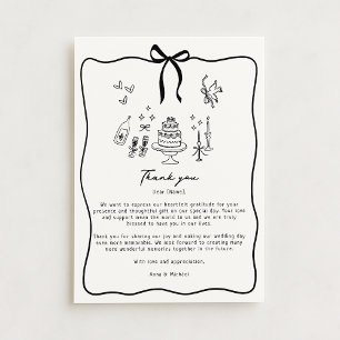 Whimsical Bow, boda dibujado a mano tarjeta de agr