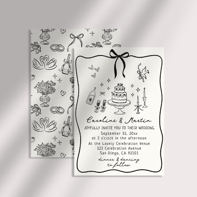 Whimsical Bow, invitación a la boda a mano (Subido por el creador)