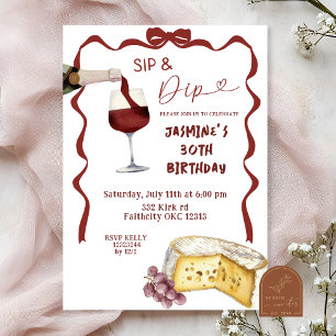 Whimsical Bow Wine Sip y Dip Invitación de cumplea