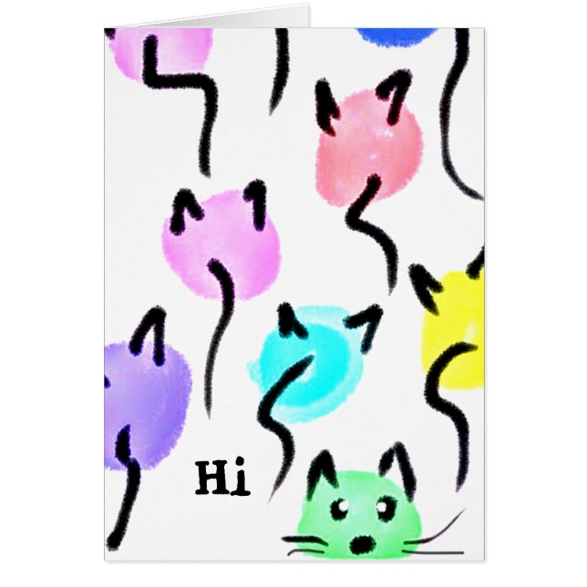 Whimsical Cat Balloons Hi Blank Inside Notecard (Frente)