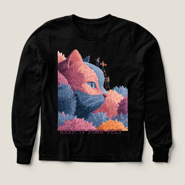 Whimsical Cat Floral Tee para Chicas (Diseño frontal)