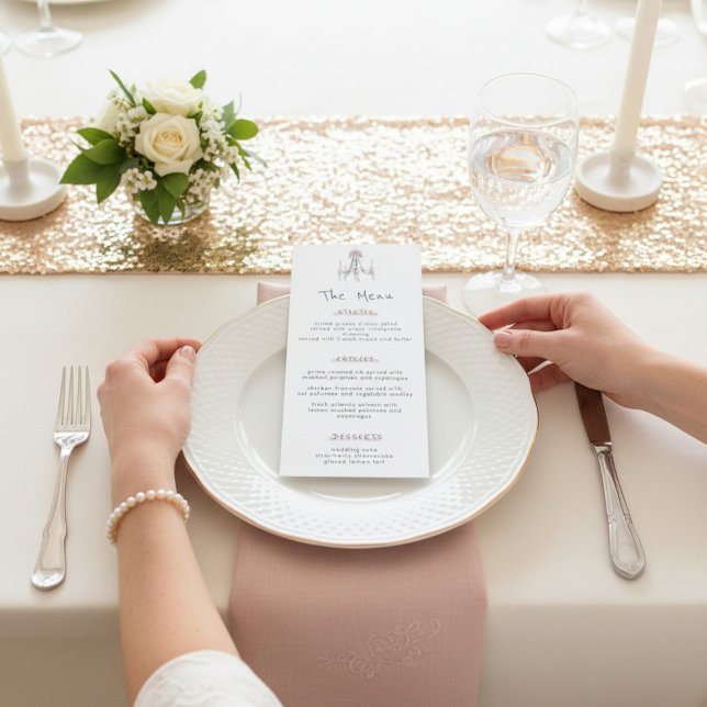 Whimsical Chandelier Dessert Cake Wedding Menu (Subido por el creador)