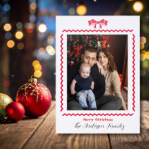 Whimsical Christmas Red Bow & Frame Family Photo