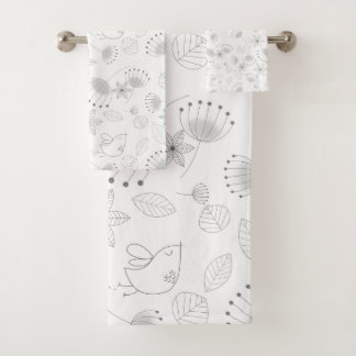 Whimsical Cute Floral and Bird Pattern on White