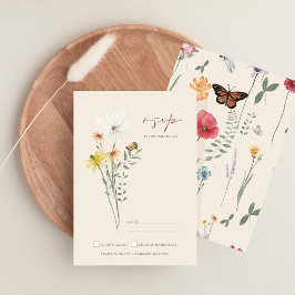 Whimsical Daisy Yellow Wildflowers Wedding RSVP