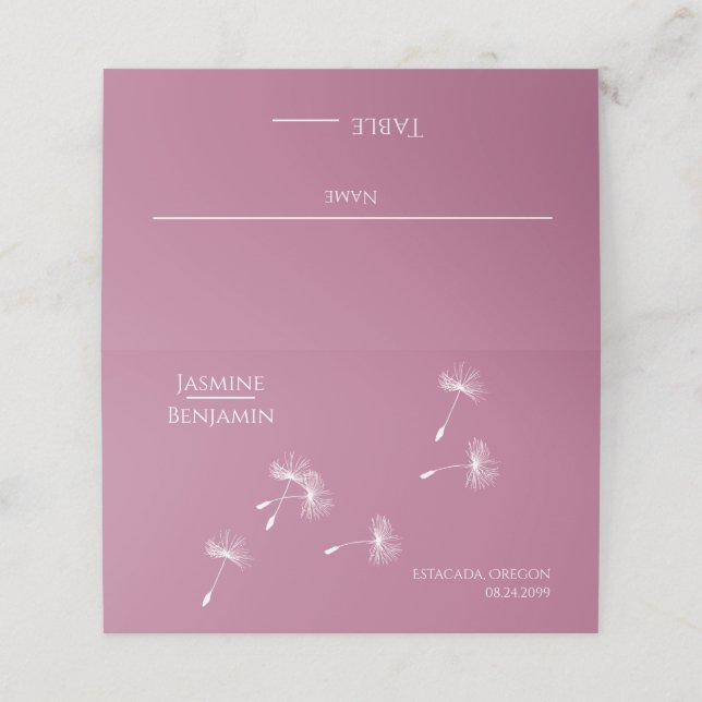 Whimsical Dandelion Boda Place / Tarjeta Escort (Exterior desplegado)