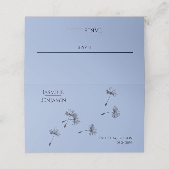 Whimsical Dandelion Boda Place / Tarjeta Escort (Exterior desplegado)