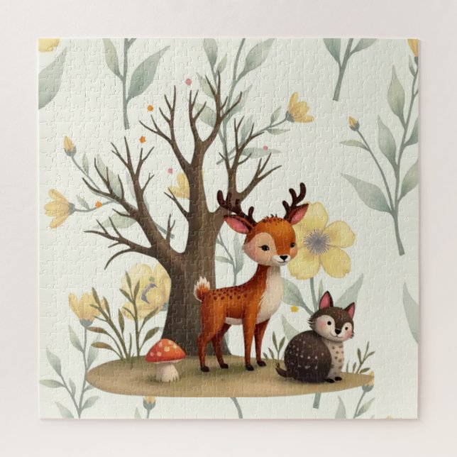 Whimsical Deer & Hedgehog Puzzle with Gift Box (Vertical)