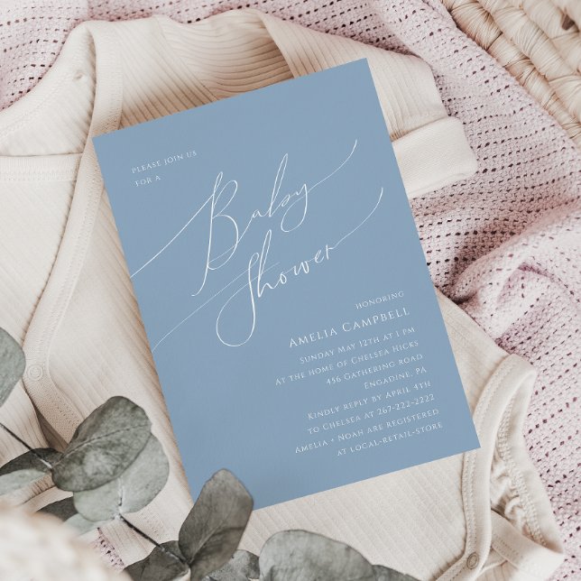 Whimsical Dusty Blue Invitación a Baby Shower (Subido por el creador)
