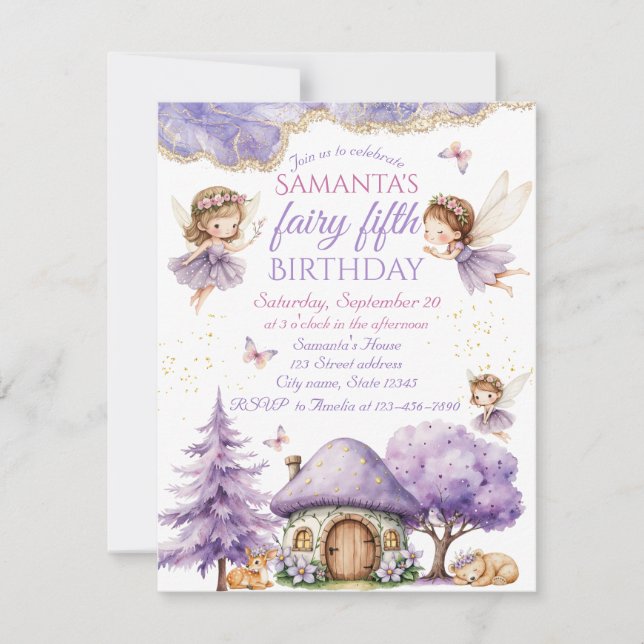 Whimsical Fairy Birday Party Invitación (Anverso)
