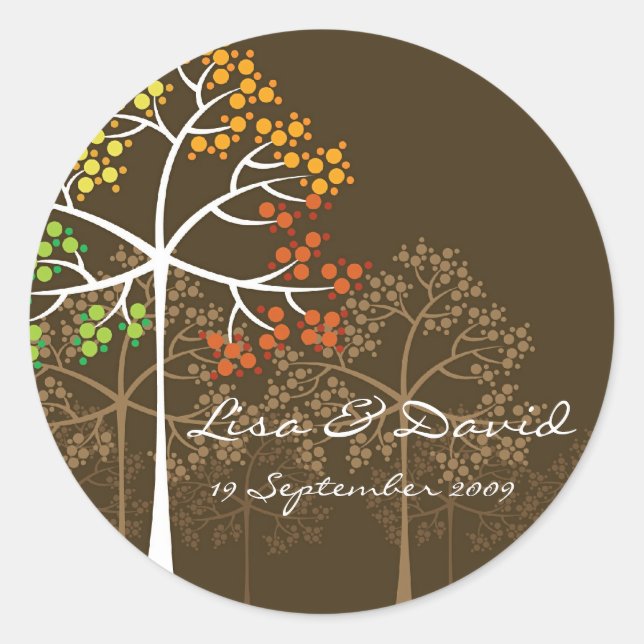 Whimsical Fall Trees Pegatina Boda de otoño modern (Anverso)