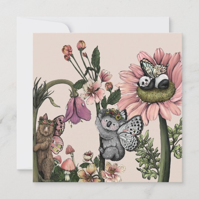 Whimsical Floral Bear Fairies Watercolor Art (Anverso)