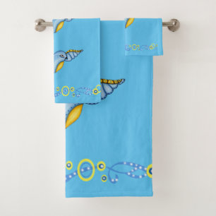 Whimsical Flying Bluebird Yellow Tail Scrolls