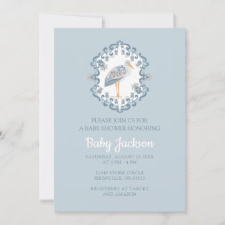 Whimsical Folk Art Stork | Invitación de Baby Show
